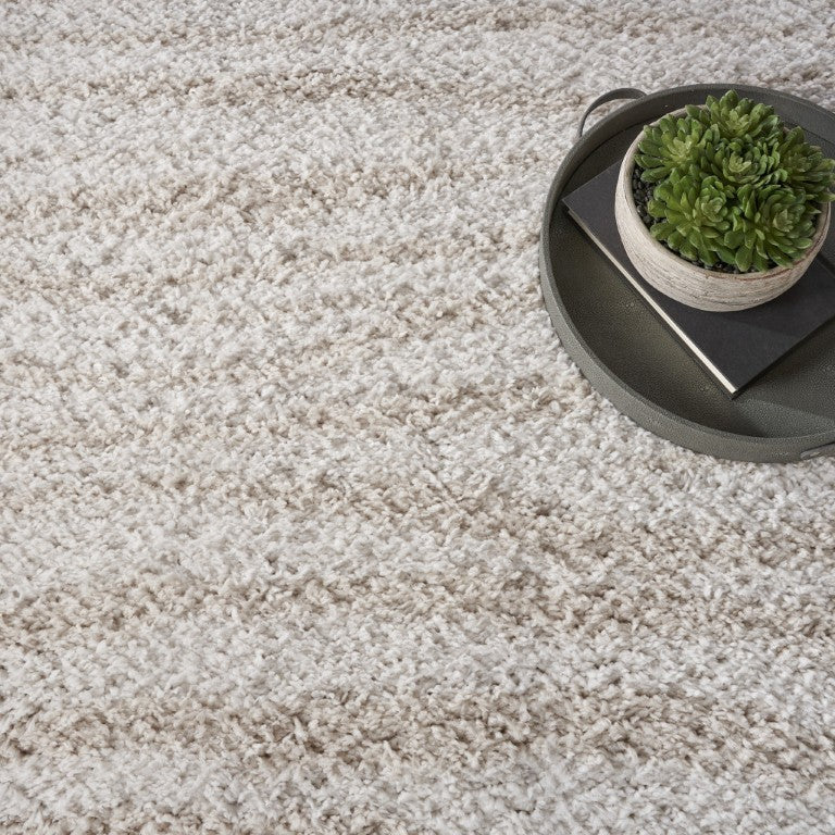 8x10 Beige Abstract Shag Rug Plush Polyester Pile for Modern Living Rooms