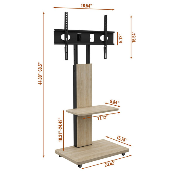 English Elm Tv Floor Stand Rolling Cart with Lockable Wheels Height Adjustable Iron Mdf Mount Natural W241P246879