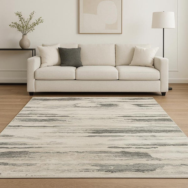 9x12 Abstract Gray Machine Woven Synthetic Area Rug for Living Room or Dining