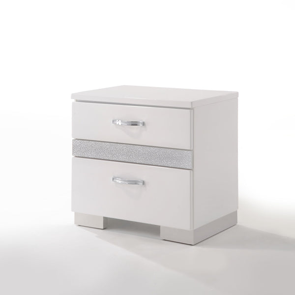 English Elm Glossy High-Gloss White Nightstand with 3 Drawers, Hidden Jewelry Drawer & Smooth Metal Glides 23"W B2741P321724