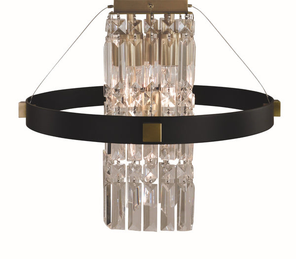 Framburg 5-light Elegant Floating Chandelier With Rectangular Crystal Accents - Made In The Usa Lighting Fixture Brush Brass Matte Black Metal 5732 Br/Mblack