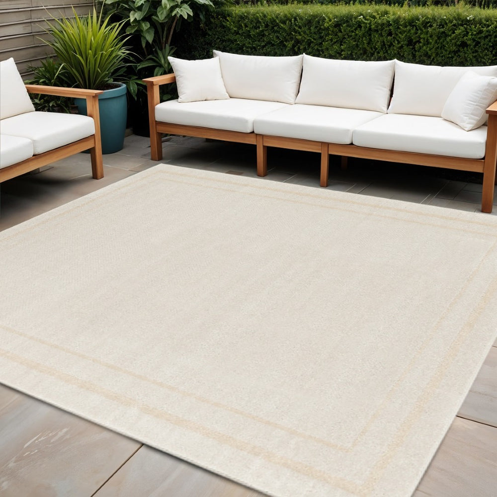 HomeRoots 9' Ivory and Gold Square Area Rug - Durable, Versatile, and Stylish for Indoor and Outdoor Spaces 573202
