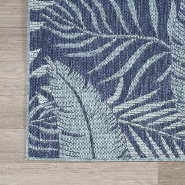 HomeRoots 10' Navy Blue Floral Indoor Outdoor Area Rug - Durable, Elegant Design for High-Traffic Spaces 573231