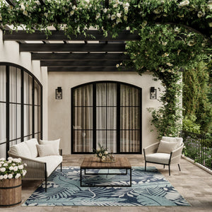 HomeRoots 10' Navy Blue Floral Indoor Outdoor Area Rug - Durable, Elegant Design for High-Traffic Spaces 573231