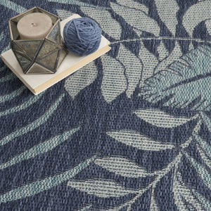HomeRoots 10' Navy Blue Floral Indoor Outdoor Area Rug - Durable, Elegant Design for High-Traffic Spaces 573231