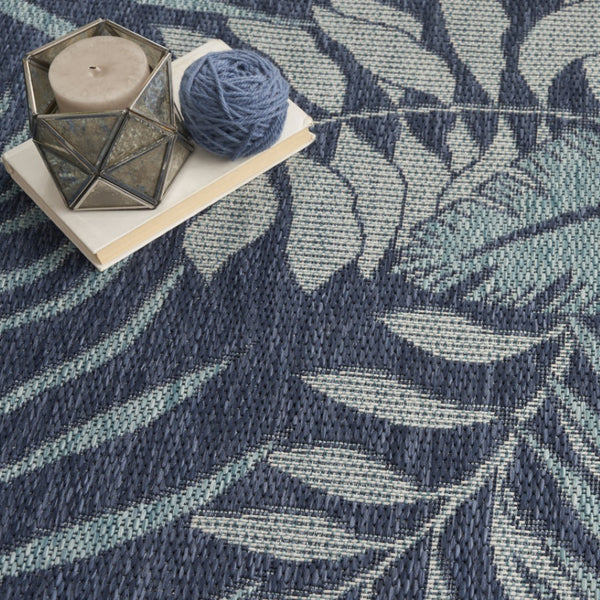 HomeRoots 10' Navy Blue Floral Indoor Outdoor Area Rug - Durable, Elegant Design for High-Traffic Spaces 573231