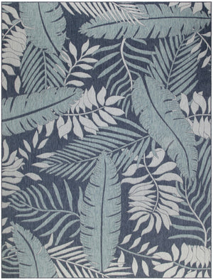 HomeRoots 10' Navy Blue Floral Indoor Outdoor Area Rug - Durable, Elegant Design for High-Traffic Spaces 573231