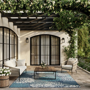HomeRoots 9' Navy Blue Floral Indoor Outdoor Area Rug – Timeless Design, Durable, Versatile for Any Space 573232