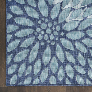 HomeRoots 9' Navy Blue Floral Indoor Outdoor Area Rug – Timeless Design, Durable, Versatile for Any Space 573232