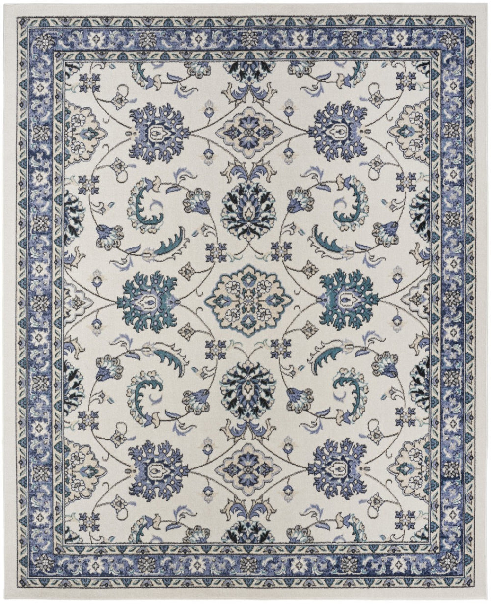 HomeRoots 10' Ivory and Blue Floral Area Rug – Elegant Indoor/Outdoor Carpet for Living Spaces & Patios 573237