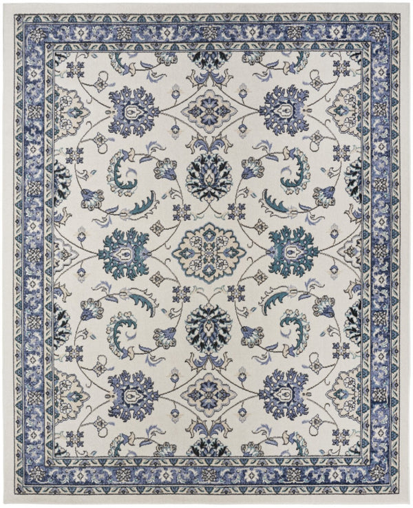 HomeRoots 10' Ivory and Blue Floral Area Rug – Elegant Indoor/Outdoor Carpet for Living Spaces & Patios 573237