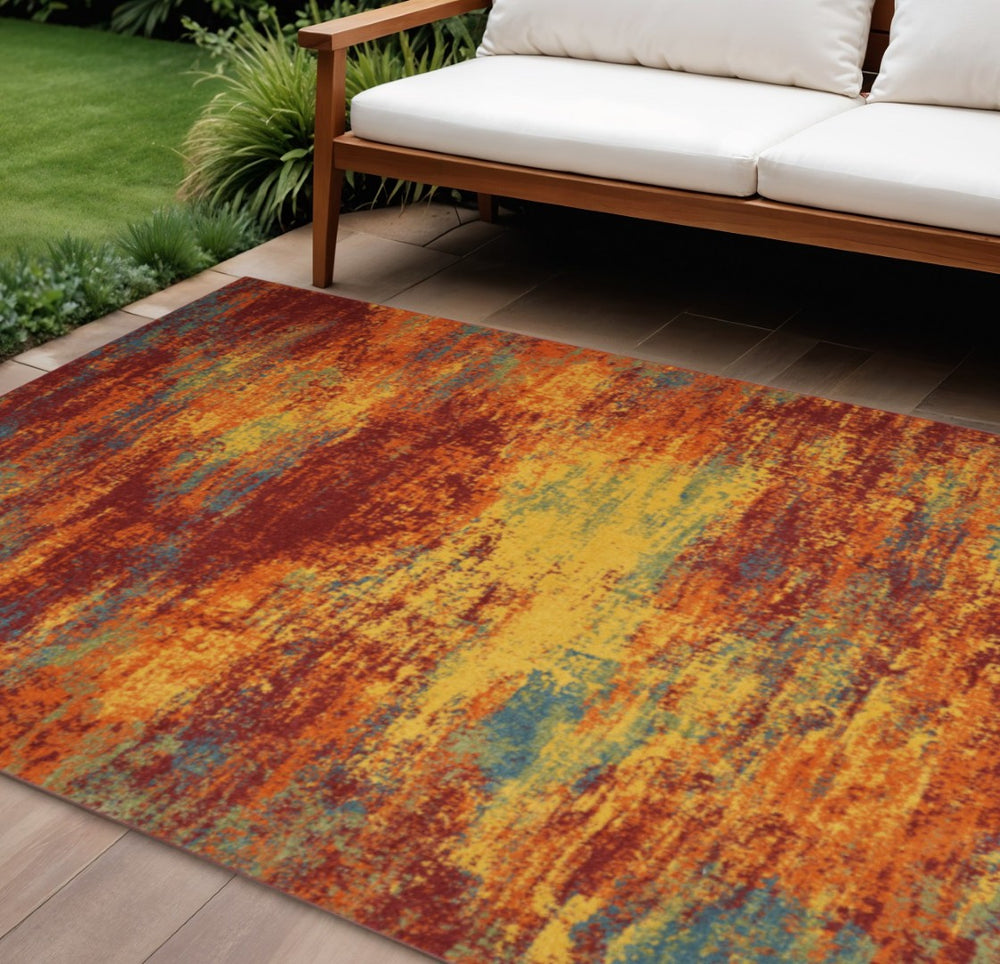 HomeRoots 10' Flame Abstract Area Rug – Versatile Indoor/Outdoor Design, Durable, Easy Care, Modern Flair 573239