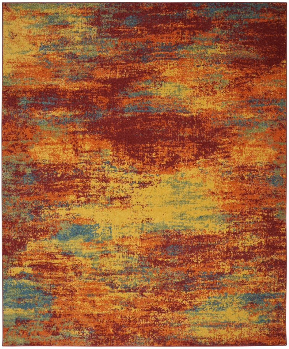 HomeRoots 10' Flame Abstract Area Rug – Versatile Indoor/Outdoor Design, Durable, Easy Care, Modern Flair 573239