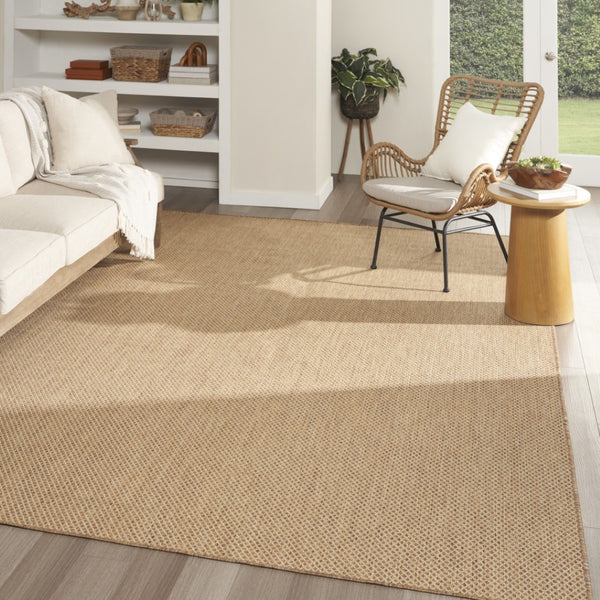 HomeRoots 10' Tan Geometric Indoor Outdoor Rug - Versatile, Durable, Low-Maintenance for Modern Spaces & Patios 573251