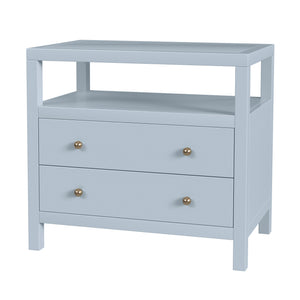 Butler Specialty Butler Light Blue Wide Nightstand with Two Smooth-Glide Drawers, Open Shelf & Gold Knob Accents 28"W x 17.25"D x 26.5"H 5732522