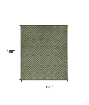 HomeRoots 10' Green Geometric Indoor-Outdoor Area Rug – Stylish, Durable & Easy-Care for Any Space! 573253