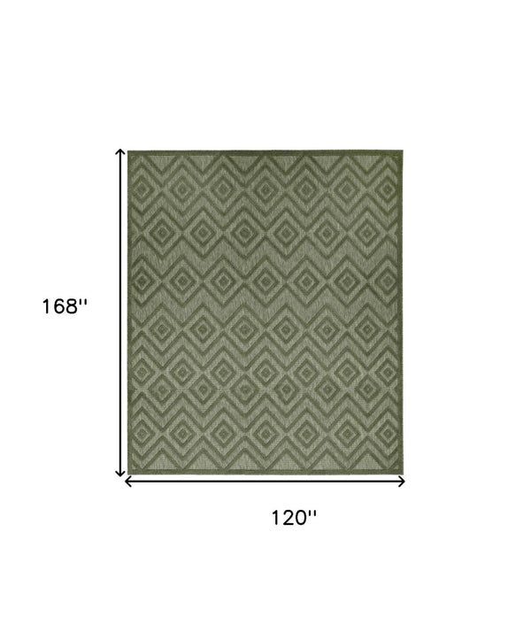 HomeRoots 10' Green Geometric Indoor-Outdoor Area Rug – Stylish, Durable & Easy-Care for Any Space! 573253