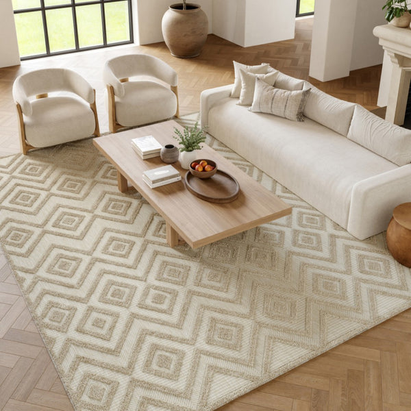 HomeRoots 10' Cream Geometric Area Rug – Indoor/Outdoor Stylish & Durable, Perfect for Patios, Living Rooms & More! 573254