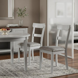 Set of Two Tufted Upholstered Ladder Back Dining Chairs in Solid Wood Frame