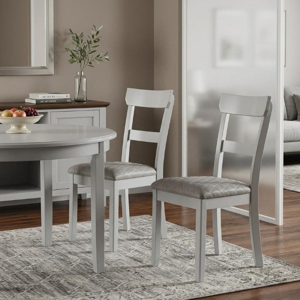 Set of Two Tufted Upholstered Ladder Back Dining Chairs in Solid Wood Frame