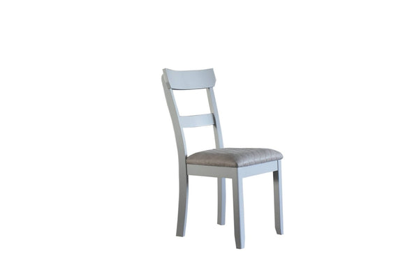 Set of Two Tufted Upholstered Ladder Back Dining Chairs in Solid Wood Frame