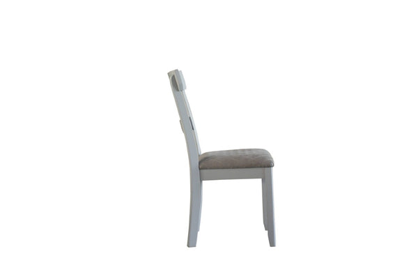 Set of Two Tufted Upholstered Ladder Back Dining Chairs in Solid Wood Frame