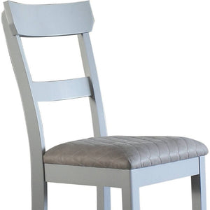 Set of Two Tufted Upholstered Ladder Back Dining Chairs in Solid Wood Frame