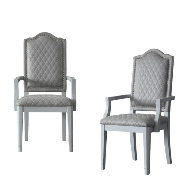 HomeRoots Set of Two Gray Tufted Upholstered Arm Chairs with Solid Wood Legs for Dining 573261