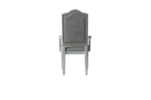 Set of Two Gray Tufted Upholstered Arm Chairs with Solid Wood Legs for Dining