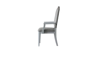 Set of Two Gray Tufted Upholstered Arm Chairs with Solid Wood Legs for Dining