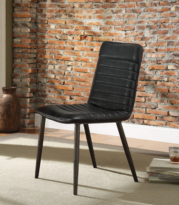 Set of Two Modern Black Faux Leather Metal Frame Dining Chairs for Stylish Kitchens