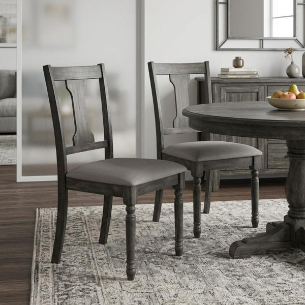 Set of Two Linen Upholstered Solid Wood Open Back Dining Side Chairs for Modern Homes