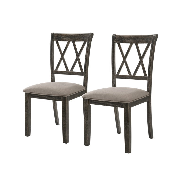 HomeRoots Set of Two Cross Back Dining Chairs in Gray Linen with Solid Wood Frame 573271