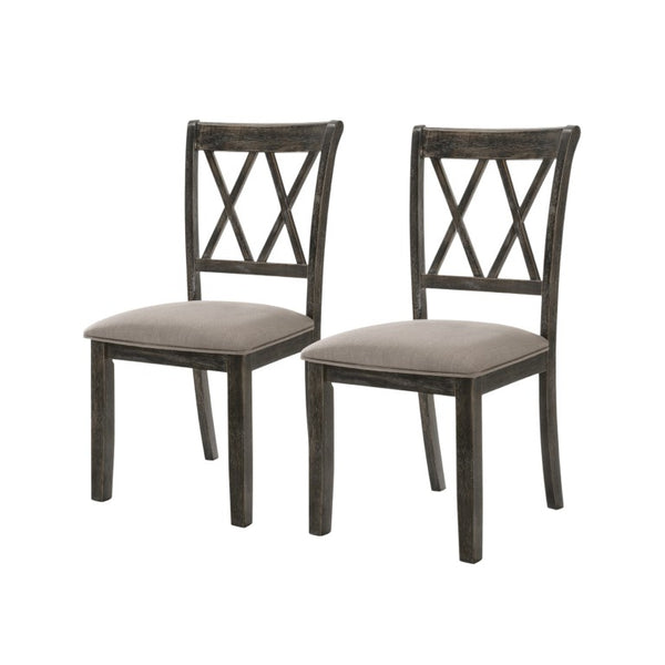 HomeRoots Set of Two Cross Back Dining Chairs in Gray Linen with Solid Wood Frame 573271