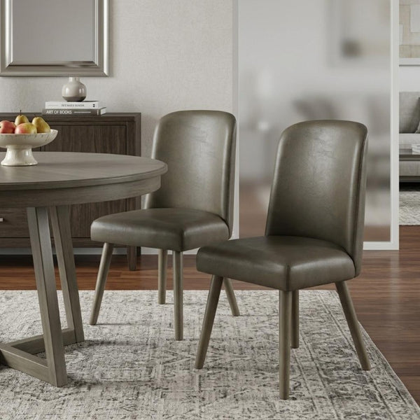 Set of Two Faux Leather Upholstered Dining Side Chairs with Solid Wood Legs for Modern