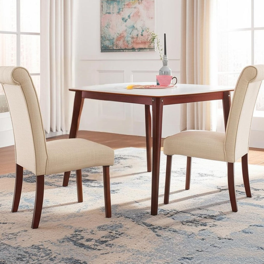 HomeRoots Set of Two Stylish Beige & Brown Upholstered Side Chairs for Dining, Living & Accent Spaces 573282