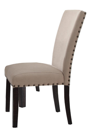 HomeRoots Set of Two Elegant Taupe Linen Dining Chairs with Dark Brown Legs & Nailhead Trim - Versatile Comfort 573283