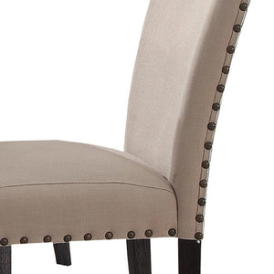 HomeRoots Set of Two Elegant Taupe Linen Dining Chairs with Dark Brown Legs & Nailhead Trim - Versatile Comfort 573283