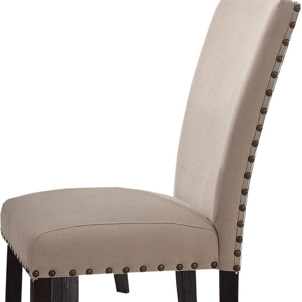 HomeRoots Set of Two Elegant Taupe Linen Dining Chairs with Dark Brown Legs & Nailhead Trim - Versatile Comfort 573283
