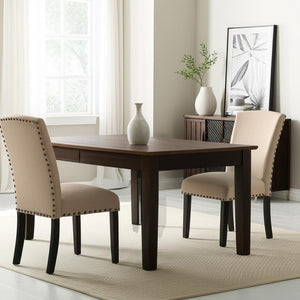 HomeRoots Set of Two Elegant Taupe Linen Dining Chairs with Dark Brown Legs & Nailhead Trim - Versatile Comfort 573283