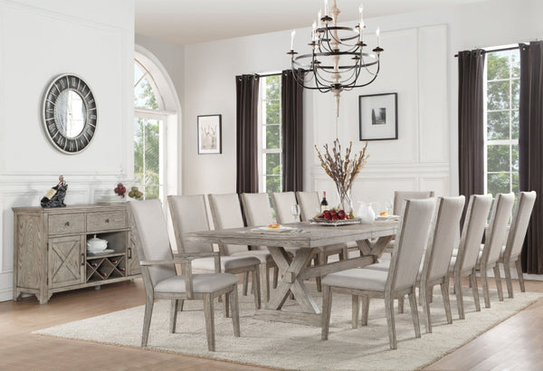 HomeRoots Set of Two Stylish Gray Fabric Arm Chairs with Solid Wood Frame for Dining and Accent Use 573285