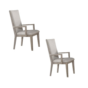 HomeRoots Set of Two Stylish Gray Fabric Arm Chairs with Solid Wood Frame for Dining and Accent Use 573285