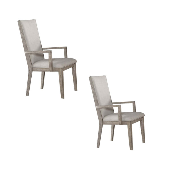HomeRoots Set of Two Stylish Gray Fabric Arm Chairs with Solid Wood Frame for Dining and Accent Use 573285