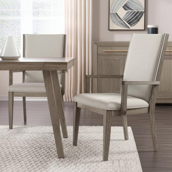 HomeRoots Set of Two Stylish Gray Fabric Arm Chairs with Solid Wood Frame for Dining and Accent Use 573285