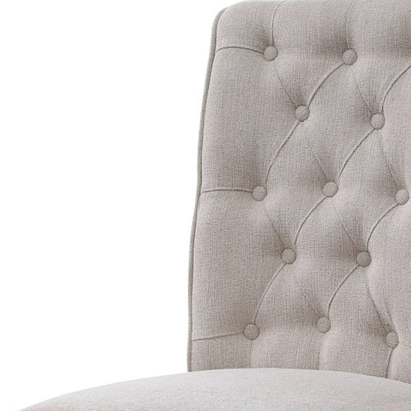 HomeRoots Set of Two Elegant Tufted Beige and Gray Upholstered Linen Chairs for Dining or Accent Use 573291