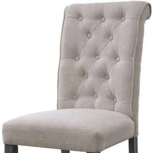 HomeRoots Set of Two Elegant Tufted Beige and Gray Upholstered Linen Chairs for Dining or Accent Use 573291