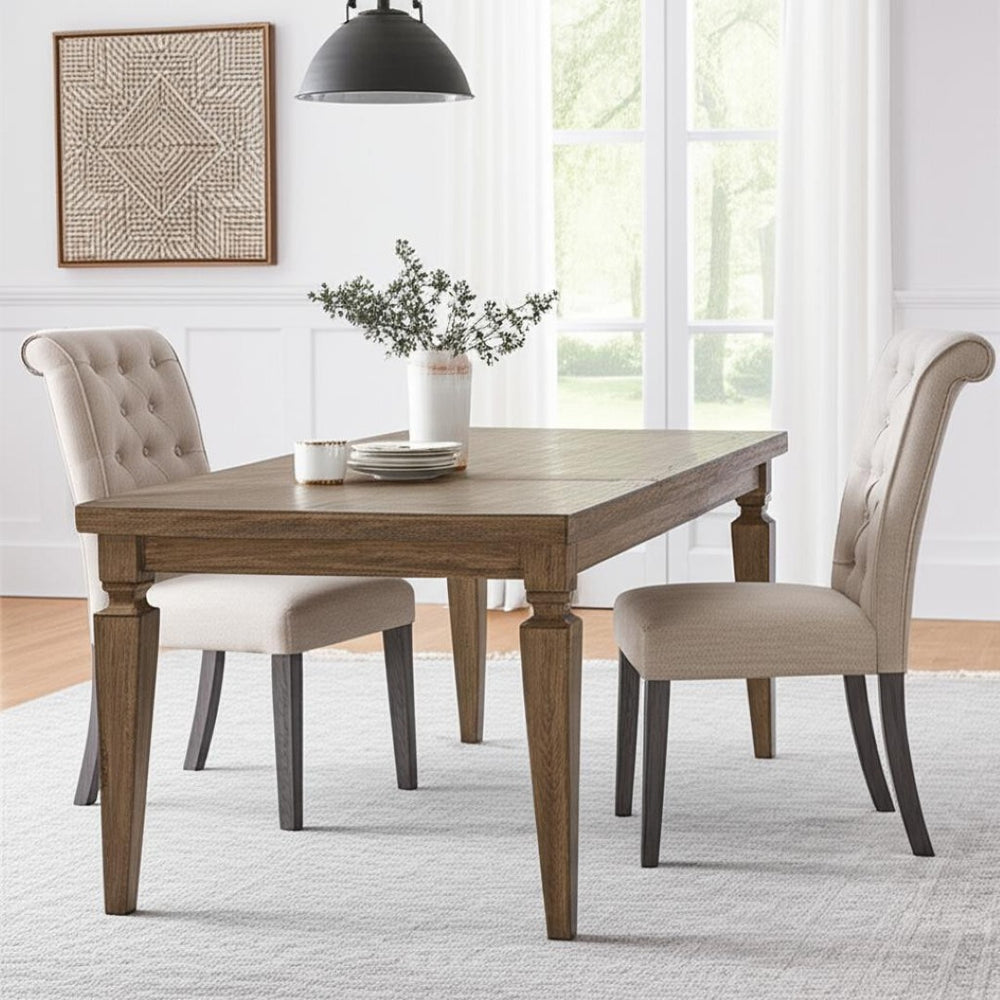 HomeRoots Set of Two Elegant Tufted Beige and Gray Upholstered Linen Chairs for Dining or Accent Use 573291