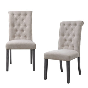 HomeRoots Set of Two Elegant Tufted Beige and Gray Upholstered Linen Chairs for Dining or Accent Use 573291