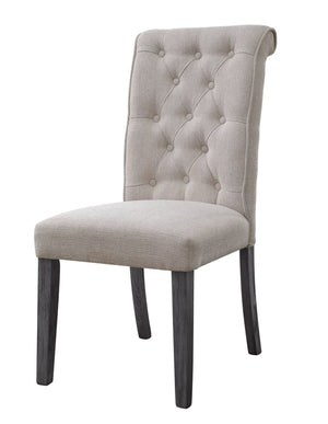 HomeRoots Set of Two Elegant Tufted Beige and Gray Upholstered Linen Chairs for Dining or Accent Use 573291