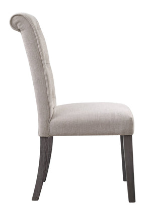 HomeRoots Set of Two Elegant Tufted Beige and Gray Upholstered Linen Chairs for Dining or Accent Use 573291